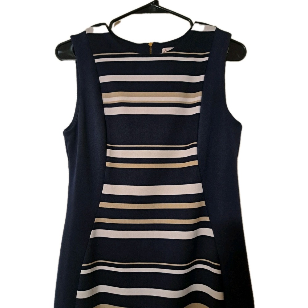cb established 1962 Dress Womens Size 8 Striped Navy Blue Sleeveless Career Fall - Picture 3 of 4